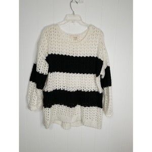 Workshop Chunky Knit Hi Lo Sweater Womens XL Black White Striped Fall Winter